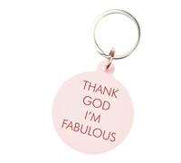 Flamingo Candles Thank God I'm Fabulous Keytag, Pastel Pink, Acrylic, Slogan Design, Red Engraving, Silver Keyring, 5cm x 4.3cm