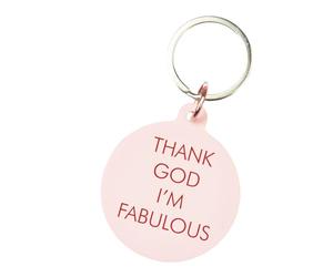 Flamingo Candles Thank God I'm Fabulous Keytag, Pastel Pink, Acrylic, Slogan Design, Red Engraving, Silver Keyring, 5cm x 4.3cm