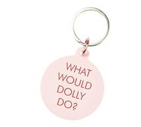 Flamingo Candles What Would Dolly Do? Keytag, Pastel Pink, Acrylic, Handmade, Silver Keyring, 5cm x 4.3cm