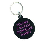 Flamingo Candles You Are a Bloody Gorgeous Human Keyring, Black Acrylic with Pink Engraving, 5cm x 4.3cm, Handmade in UK, Secret Santa Gift