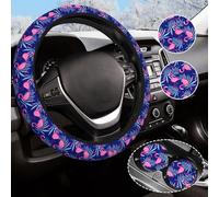 Flamingo Car Steering Wheel Cover Anti-Slip and Practical 14.5-15 Inch Universal Purple car Accessories with 2 Pieces Car Coasters Suitable for Men Women