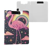 Flamingo Cartoon Clipboard a4 Clip Board Foldover Document Folder Files for Paperwork with Clips Lightweight Plastic