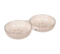 Flamingo Cat Bowl Mylo Ceramic Double Beige/White, New