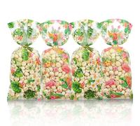 Flamingo Cellophane Goodie Bags 50Pcs, Hawaiian Tropical Theme Flamingo Flowers Leaf Print Plastic Candy Snack Treat Summer Party Favors Gift Bags for Luau Hawaii Aloha Beach Theme Party Supplies