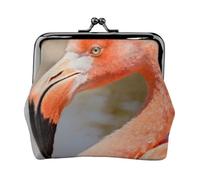 Flamingo Close-up Coin Purse-Leather Kiss Lock Wallet Small Clutch