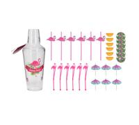 (Flamingo) Cocktail Shaker Set Drink Mixer Maker Kit 31PC Umbrella Stirer Party