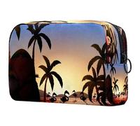 Flamingo Coconut Tree at The River Silhouette Cosmetic Bag for Women, Travel Toiletries Bags Large Makeup Handy Pouch Organiser Bag with Zipper
