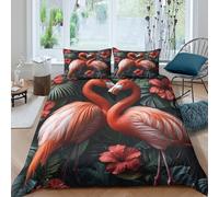Flamingo Couple Duvet Cover Tropical Garden Art Style 3D Printed Bedding Set 3Pcs Microfiber Quilt Cover, with Pillowcase Comforter Cover Adults And Teens Double（200x200cm）