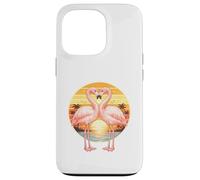 Flamingo Couple Heart Retro Sunset Horizon Tropical Lovers Case for iPhone 13 Pro