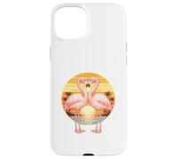 Flamingo Couple Heart Retro Sunset Horizon Tropical Lovers Case for iPhone 15 Plus