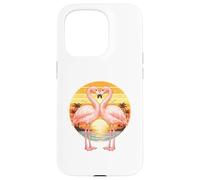 Flamingo Couple Heart Retro Sunset Horizon Tropical Lovers Case for iPhone 15 Pro