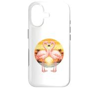 Flamingo Couple Heart Retro Sunset Horizon Tropical Lovers Case for iPhone 17