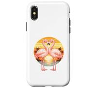 Flamingo Couple Heart Retro Sunset Horizon Tropical Lovers Case for iPhone X/XS