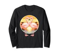Flamingo Couple Heart Retro Sunset Horizon Tropical Lovers Long Sleeve T-Shirt