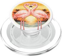 Flamingo Couple Heart Retro Sunset Horizon Tropical Lovers PopSockets PopGrip for MagSafe