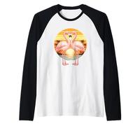 Flamingo Couple Heart Retro Sunset Horizon Tropical Lovers Raglan Baseball Tee
