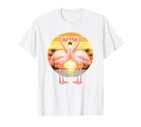 Flamingo Couple Heart Retro Sunset Horizon Tropical Lovers T-Shirt