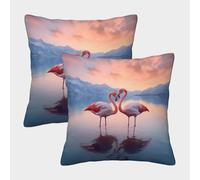 Flamingo Couple-Nature Romantic Scene Pillow Covers 2 Pack Cozy Pillowcase Art Cushion Cover with Zipper Decor Couch Living Room 50x50cm