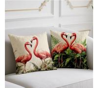 Flamingo Cushion Covers 60 x 60 cm 2 Pack Outdoor Cushions Waterproof Sofa Cushions Green Pillow Case with Invisible Zipper Throw Pillow Covers for Living Room Home Sofa Patio Winter Fall Decor wj-494