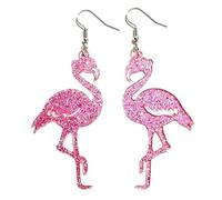 Flamingo Dangle Drop Earrings Cute Funny Glitter Acrylic Resin Hot Pink Animal Dangle Drop Earrings For Women Girls Fashion Jewelry Valentine's Day Gifts, 1 Pair, Metal, No Gemstone