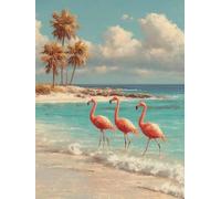 Flamingo Diamond Art, Beach 5D DIY Diamond Painting Kits, 5D Full Drill Crystal Art Kits for Adults, DIY Adult Crafts, Cross Stitch Embroidery Crafts Pictures, Room Decor, Relax, Gifts, 40x54in 3-8507