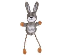 Flamingo Dog Toy Gommy Rabbit With Rope Legs Gray, NEW