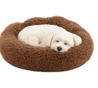 Flamingo Donut Dog Bed, Calming Round Dog Cat Bed - Soft and Fluffy Cuddler Pet Cushion - Self-Warming Puppy Beds - Machine Washable, 55cm Mocha