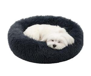 Flamingo Donut Dog Bed, Calming Round Dog Cat Bed - Soft and Fluffy Cuddler Pet Cushion - Self-Warming Puppy Beds - Machine Washable, 55cm Grey