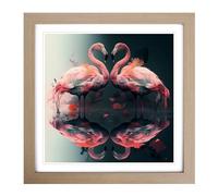 Flamingo Double Exposure Framed Print | 18x18 Inch Oak Framed Wall Art | Ready to Hang | Modern Animal Picture | Living Room Bedroom Lounge Office