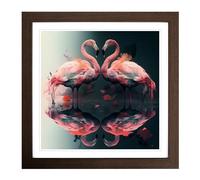Flamingo Double Exposure Framed Print | 18x18 Inch Walnut Framed Wall Art | Ready to Hang | Modern Animal Picture | Living Room Bedroom Lounge Office