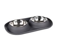 Flamingo Duo Dinner Food-Water Bowl Dark Gray For Cats Oval 2-Piece Set