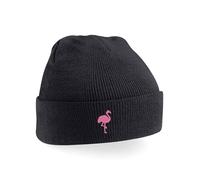 Flamingo Embroidery Beanie Hat | Adult Unisex Knit Cap | Winter Warm Accessory Black