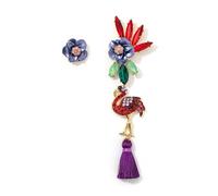 Flamingo Exaggerated Long Tassel Dangle Earrings for Women Hypoallergenic Cute Rhinestone Animal Bird Dissymmetry Flower Drop Stud Earring Boho Handmade Elegant Statement Jewelry