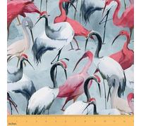 Flamingo Fabric by The Yard,Red Crowned Crane Upholstery Fabric for Chairs Sofa,Graffiti Geometric Lines Waterproof Bird Animals for Upholstery and Home DIY Projects,3 Yards