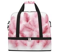 Flamingo Feather Pattern Foldable Travel Duffel Bag Large Capacity Sports Gym Bag with Wet Dry Compartment Shoe Pocket Lightweight Carry On Overnight Weekender Bag for Women Men