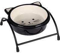 Flamingo FEEDING AND DRINKING BOWL + STAND CAT ANSU CERAMIC BLACK-WHITE ROUND 230ML 12,5x4CM