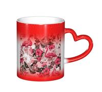Flamingo Floral Printed Color Changing Mug – Ceramic Heat Sensitive Mug with Heart-Shaped Design – A Magical Addition to Your Routine, Coffee Cup, Magic Mug, Morphing Mug