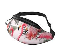 Flamingo Floral Printed Fanny Pack for Men Women, Waterproof Sports Waist Bag Fashion Belt Bag Crossbody Bags Hip Bum Bag with Adjustable Strap Large Sling Bag Purse for Travel Hiking