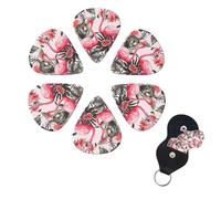 Flamingo Floral Printed Guitar Picks 6 Pack, 0.71mm Thickness Celluloid Bass Pick with Leather Guitar Pick Holder Keychain Abstract Art Pics Plectrum for Acoustic Electric Guitar, Ukulele, Bass