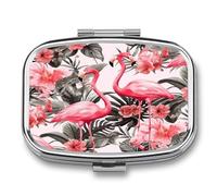 Flamingo Floral Printed Pill Box Medicine Pill Organizer Small Pill Case Travel Pill Container Portable Pill Case for Pocket 2 Compartment Pill Holder Pill Boxes for Travel