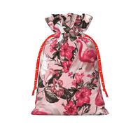 Flamingo Floral Printed Print Christmas Bag Festive Present Sack Xmas Drawstring Bags Party Decor Gift