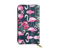 Flamingo Floral Printed Print Leather Long Clutch Wallet – Fashionable Personalized Wallet, Multiple Card Slots, Gift Ready, Black, One Size