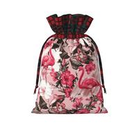 Flamingo Floral Printed Print Xmas Drawstring Gift Bag Reusable For Christmas Festive Needs Wrapping Bags
