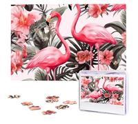 Flamingo Floral Printed Puzzles from Photos 1000 Pieces Personalized Wooden Puzzle Challenging Jigsaw Puzzles for Adults Custom Picture Puzzle Gifts for Family Wedding Friend