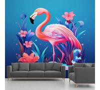 Flamingo Floral Sky Bird Large Mural Self Adhesive Wallpaper 256x350 cm, Tropical Plant Leaves Wallpaper, Nature Jungle Wall Stickers Vinyl for Living Room, Kitchen Wall Art