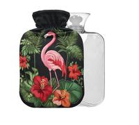 Flamingo Flower Black Print Hot Water Bottle with Cover 2L Large Warm Water Bag for Hot Cold Therapy Pain Relief Back Pain