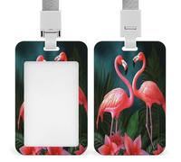 Flamingo Flowers ID Badge Holder Waterproof Card Protector Push-Pull Slot Work ID Card Holder with Lanyard Personalized Detachable Card Holders for Office Corporate Use
