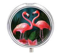 Flamingo Flowers Pill Box Small Round Pill Case Portable Travel Pill Container Multi-Functional Moisture Proof Metal Medicine Pill Organizer Box for Vitamins Fish Oil