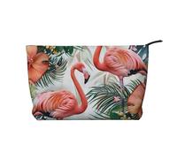 Flamingo Flowers Printed Makeup Bag Corduroy Travel Cosmetic Bags Cosmetic Case Toiletry Bag Organizer for Women Mom Girls