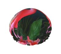 Flamingo Flowers Shower Caps for Women Reusable Waterproof Shower Bonnet Large Elastic Bath Caps Double Layers Bathing Hair Caps Designed for all Hair Lengths with PEVA Lining